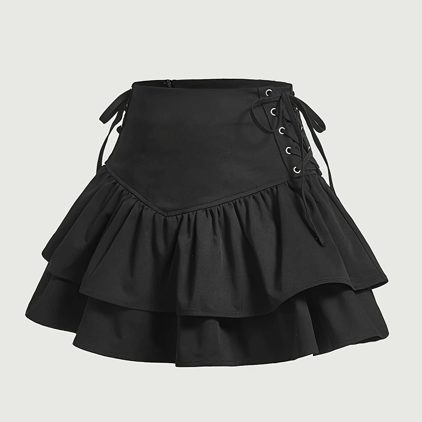 Gonna corta gotica da donna con volant e allacciatura – elegante gonna da festa a balze