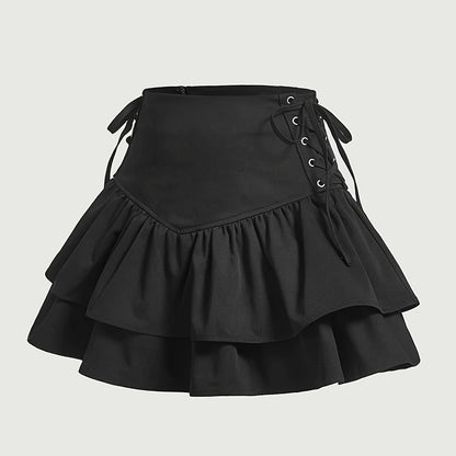 Gonna corta gotica da donna con volant e allacciatura – elegante gonna da festa a balze