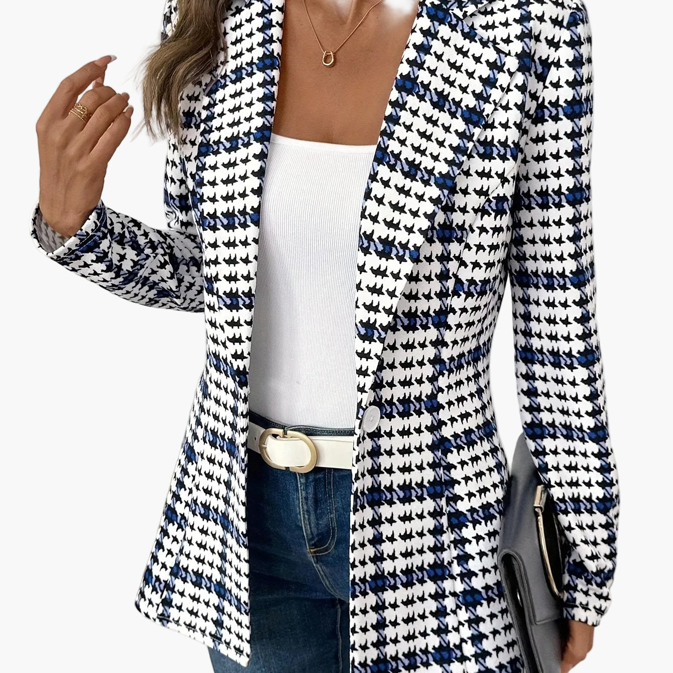 Blazer business elegante da donna con motivo pied-de-poule – Giacca elegante per ufficio e tempo libero