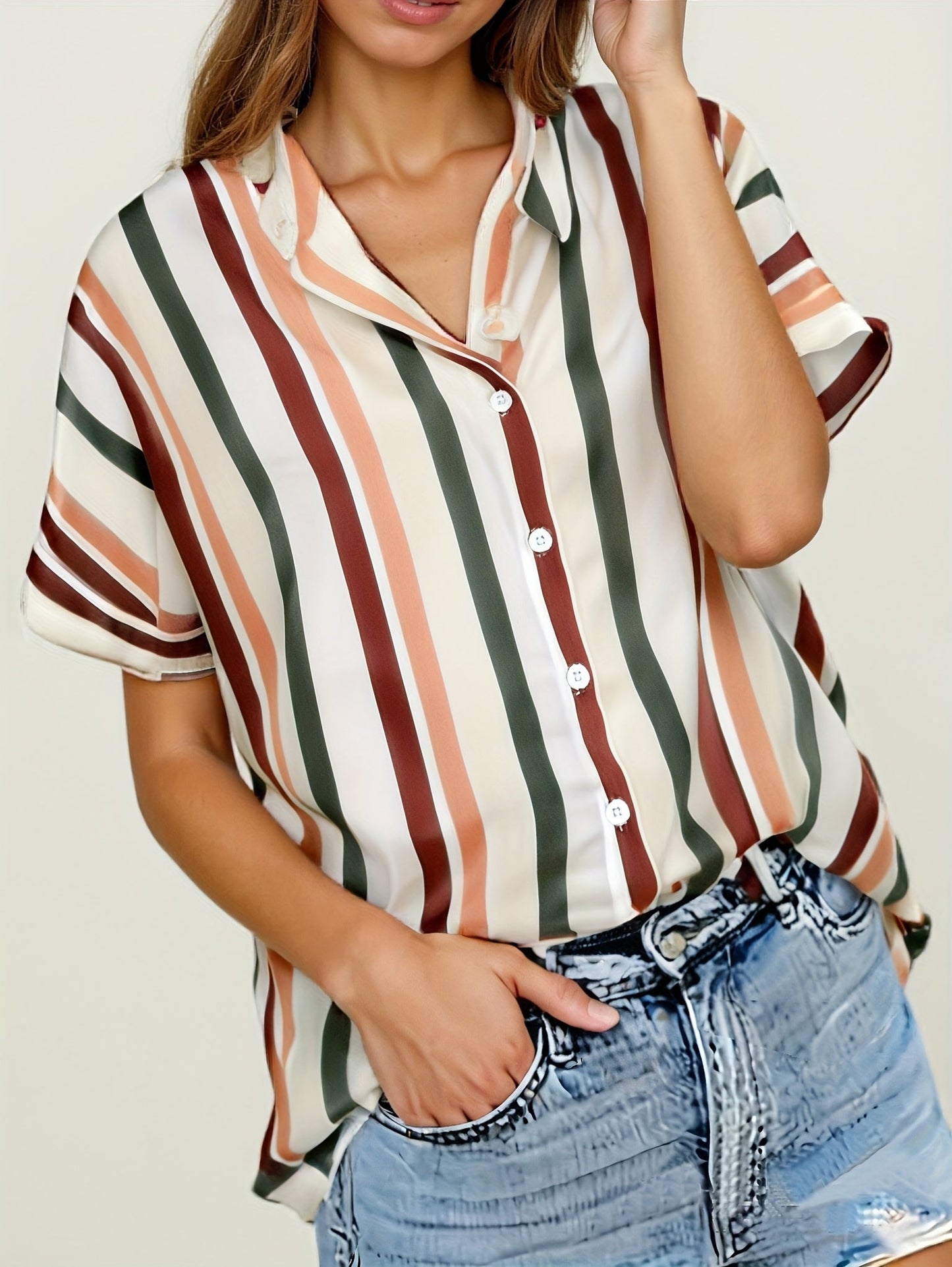 Dame afslappet stribet oversize bluse til sommer – elegant fritidsstil