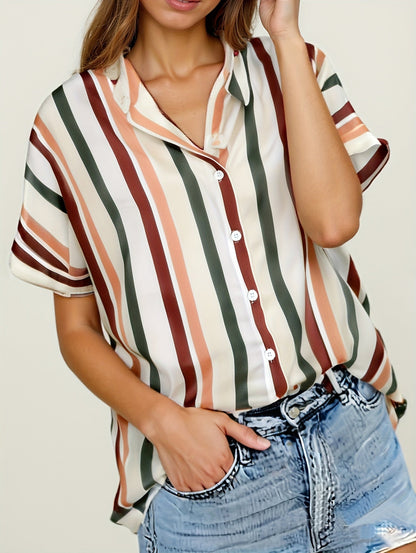 Dame afslappet stribet oversize bluse til sommer – elegant fritidsstil