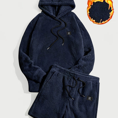 Unisex teddyfleece hoodie- en shortset met capuchon en trekkoord