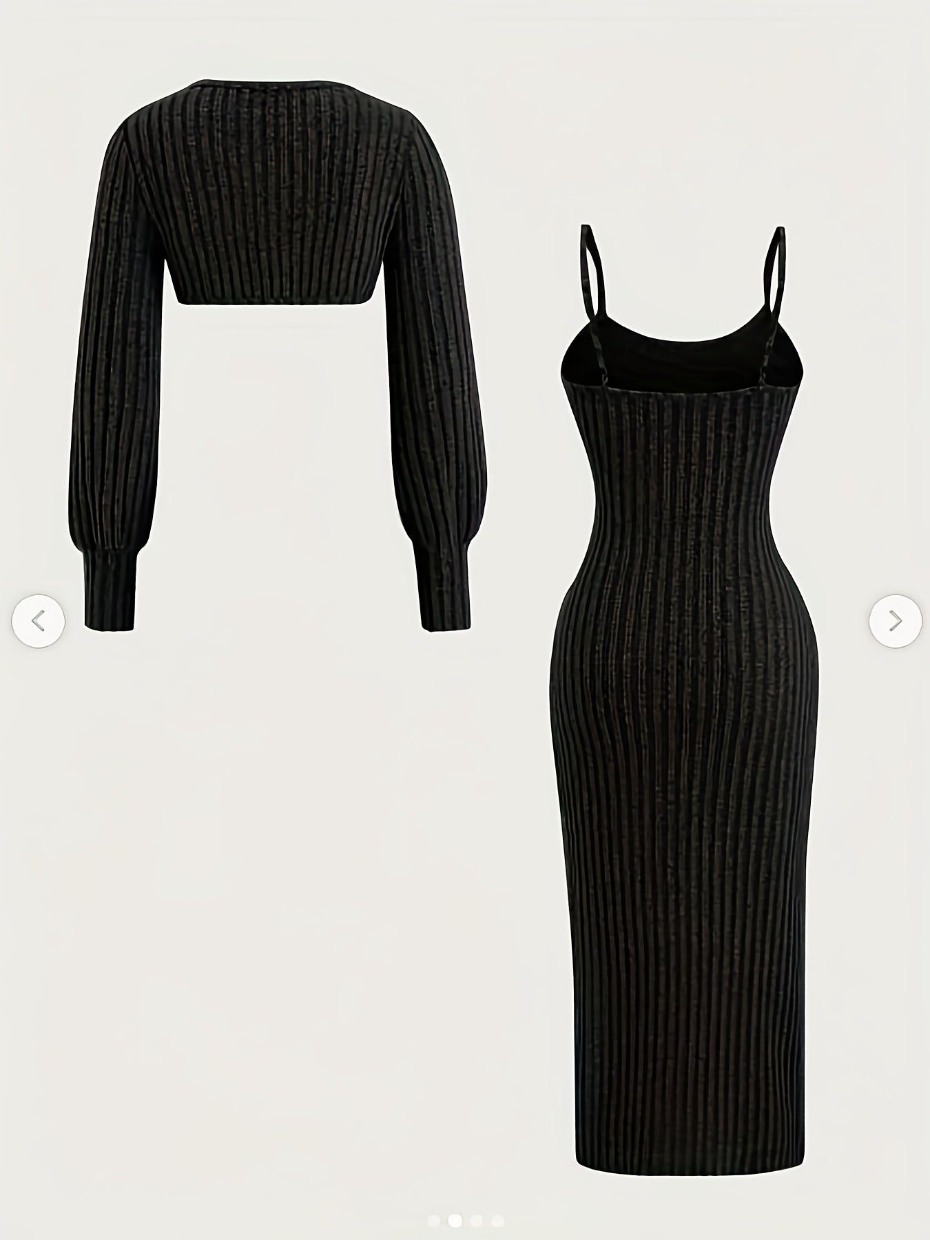 Damen Geripptes Midikleid mit Spaghettiträgern und Kurzpullover-Set