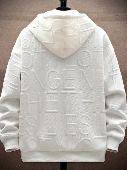 Unisex vinterhoodie-jakke med lynlås, foret, struktureret look, til mænd og kvinder