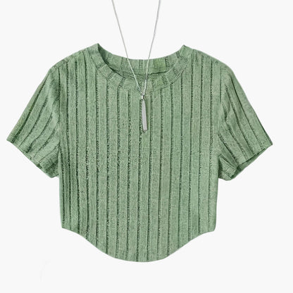 Dame kortermet ribbestrikket crop-top – avslappet sommer fritidsskjorte