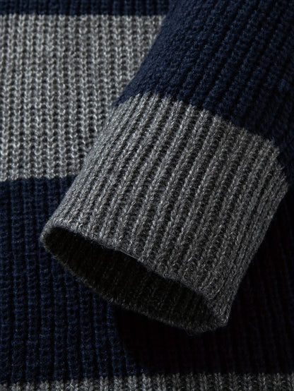 Męski sweter dziany w swobodny wzór pasków na jesień i zimę