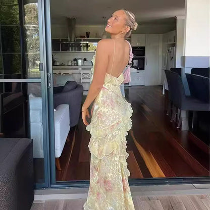Robe longue bohème femme pour plage et été – Robe élégante sans manches à volants pour occasions spéciales
