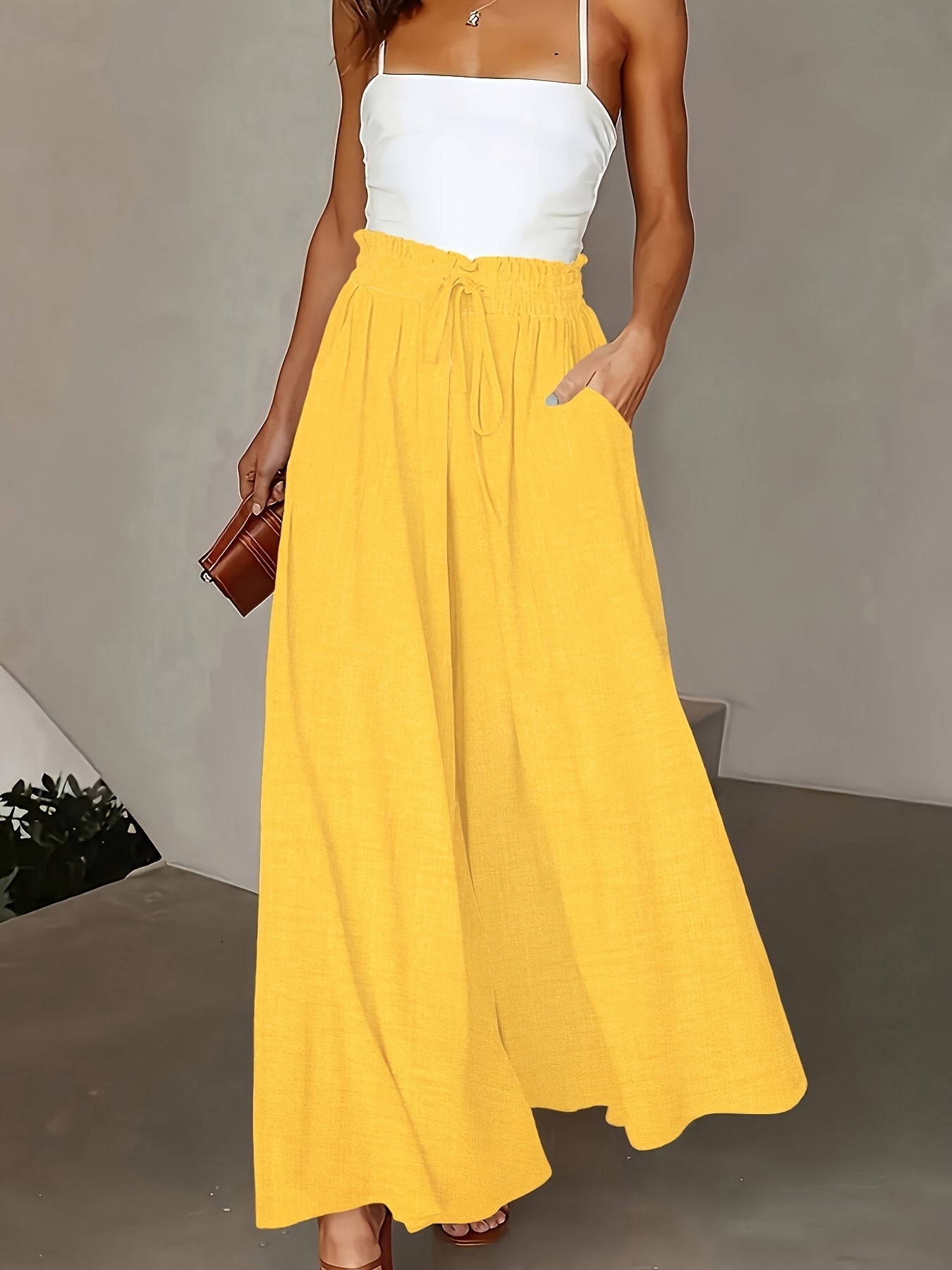 Pantaloni palazzo a vita alta da donna con cintura a fiocco – Stile elegante casual per tutti i giorni e ufficio