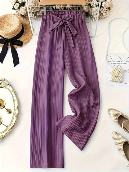 Pantalon plissé élégant pour femme, jambe large avec nœud – Parfait pour les loisirs et le bureau