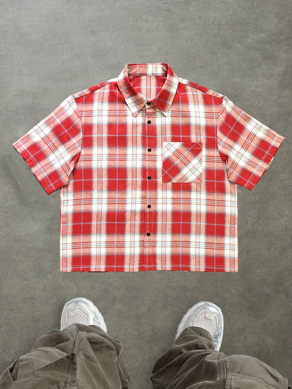 Camisa de cuadros oversize de manga corta para hombre con estilo streetwear – moda casual para el día a día y salidas