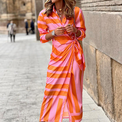 Jacqueline – Robe rayée avec laçage et design élégant