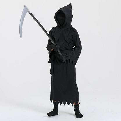 Dziecięcy kostium Żniwiarza na Halloween – uniseks przebranie Śmierci na halloweenową imprezę i zbieranie cukierków