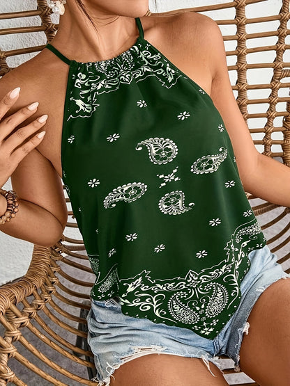 Dame bandana-top med paisley-mønster og halterneck – moderigtigt sommeroverdel til fritid og ferie