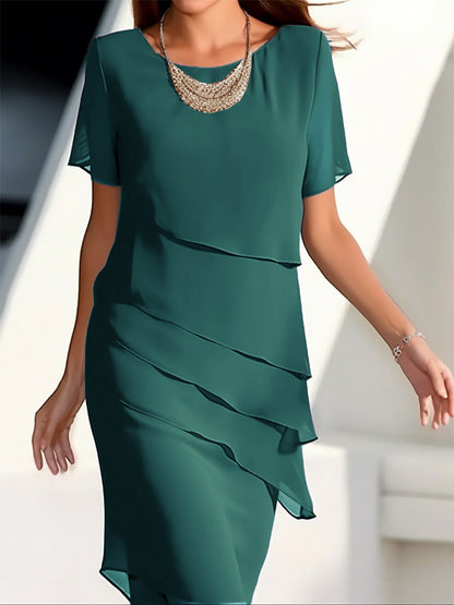 Tanya – Abito patchwork in chiffon con scollo rotondo e maniche corte