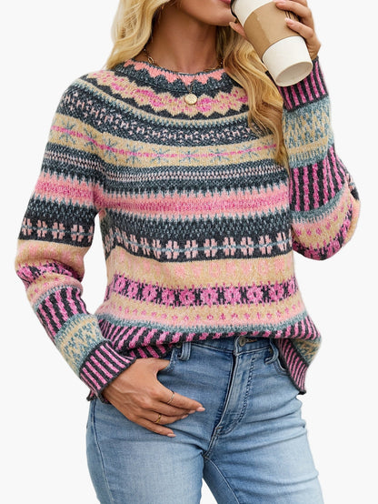 Maglione da donna in stile norvegese con scollo rotondo – Maglione alla moda per autunno e inverno