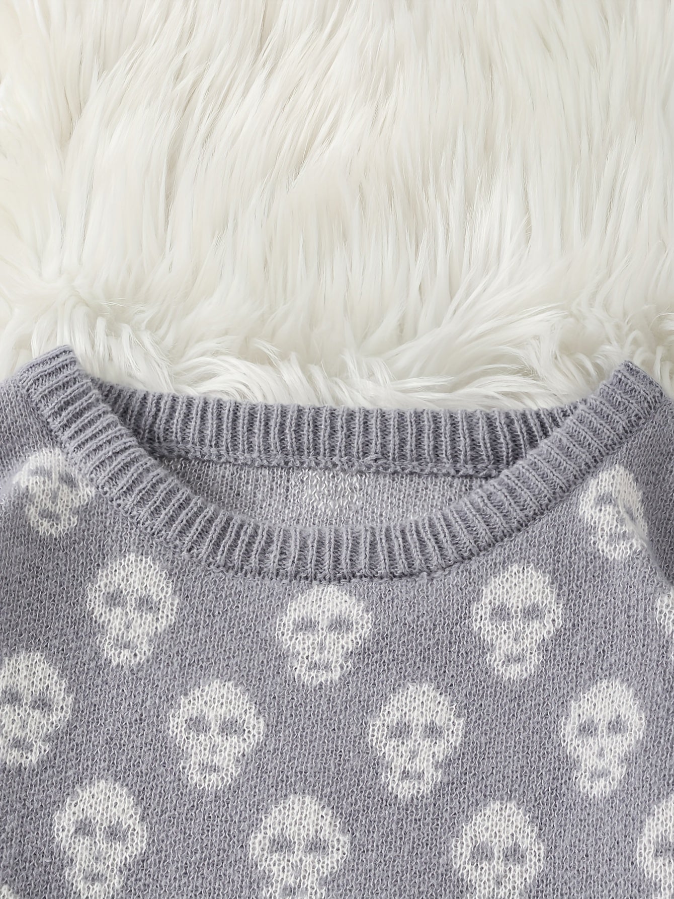 Jersey de punto unisex con cuello redondo, estampado de calavera y manga larga