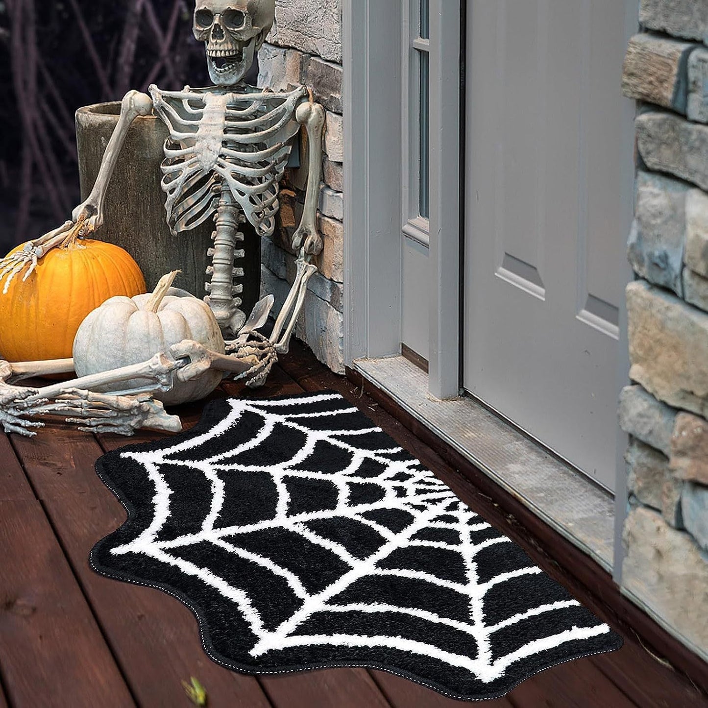 Halloween dørmåtte med edderkoppespind – Dekotæppe til indgangspartiet, perfekt Halloween-feststemning