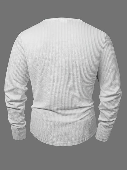 Camiseta de manga larga para hombre, de punto acanalado, con cuello Henley, informal