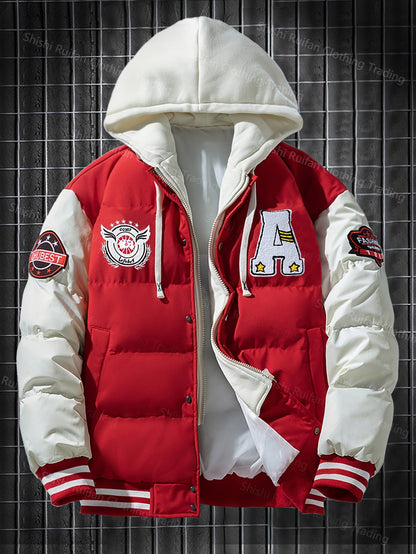 Steppjacke Herren Bomberjacke College-Stil Kapuze Grün