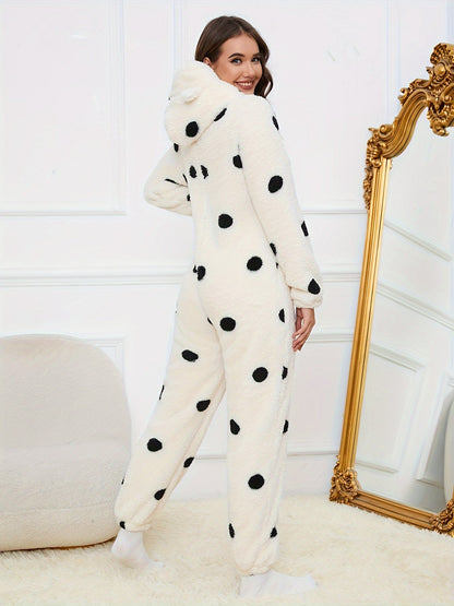 Damen Flauschiger Onesie mit Kapuze & Teddybär-Muster Rosa