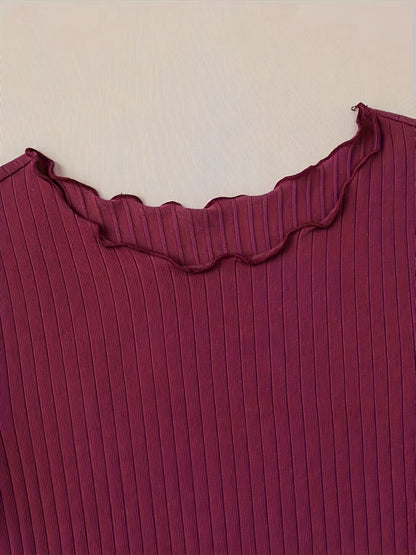 Damen Basic Kurzarm Shirt mit Rippstruktur und Wellensaum – Stilvolles Alltagsoberteil