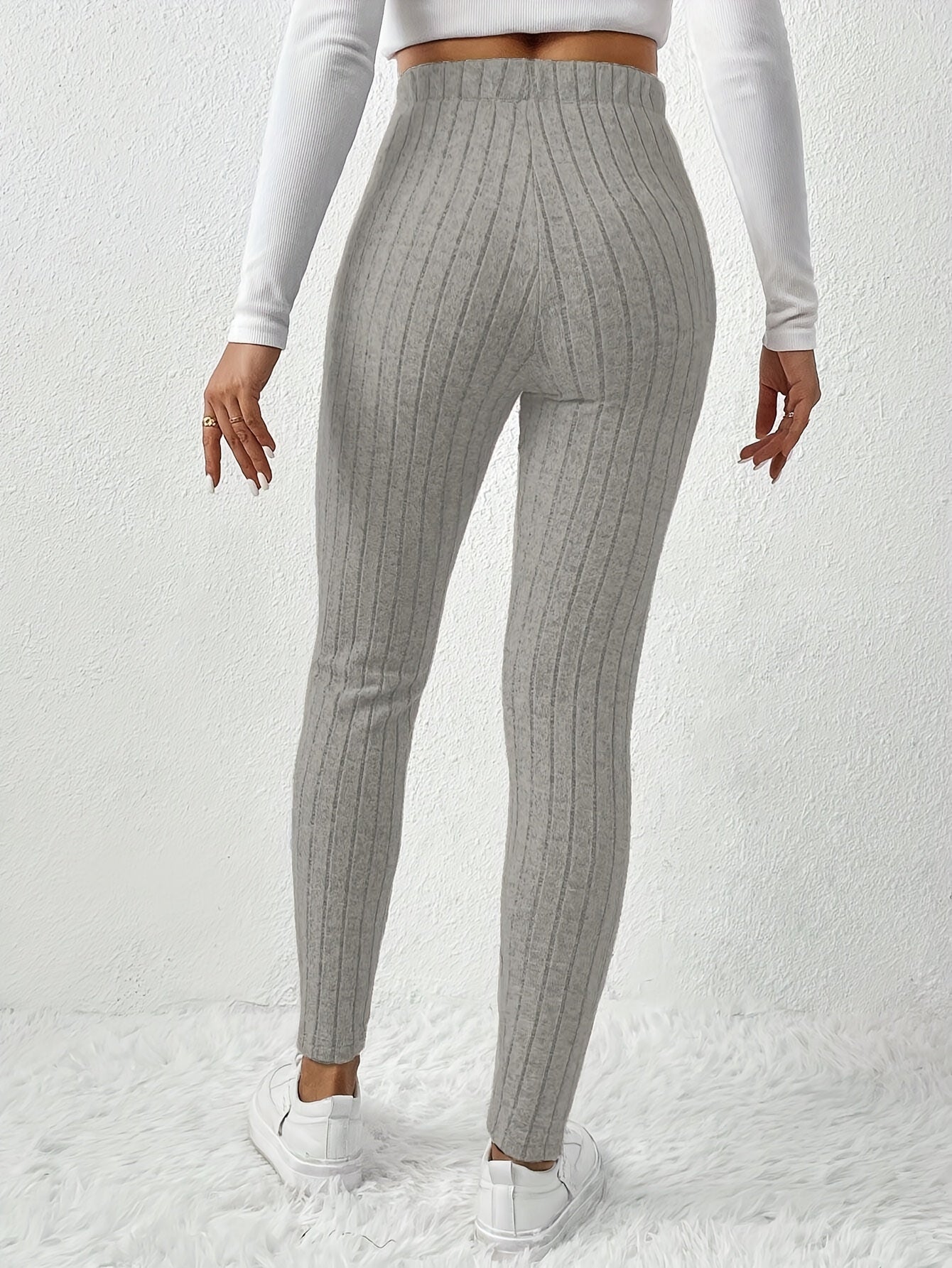 Damen Gerippte Strickhose mit Kordelzug Hoher Bund Braun