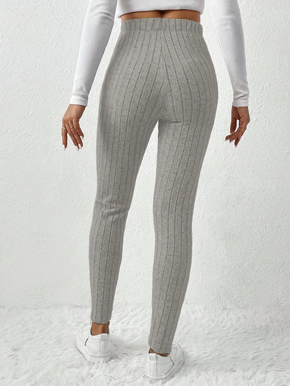 Damen Gerippte Strickhose mit Kordelzug Hoher Bund Braun