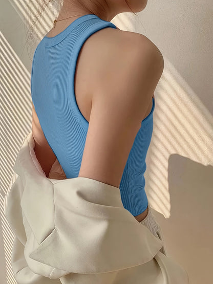 Top de tirantes acanalado de moda para mujer para el día a día y el tiempo libre – Look de elegancia deportiva