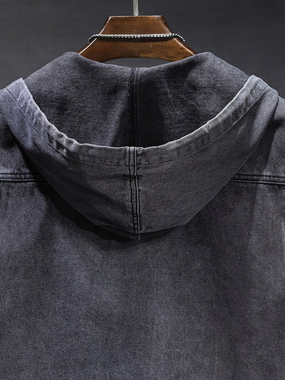 Chaqueta vaquera de hombre sin mangas con capucha, cremallera y efecto desgastado