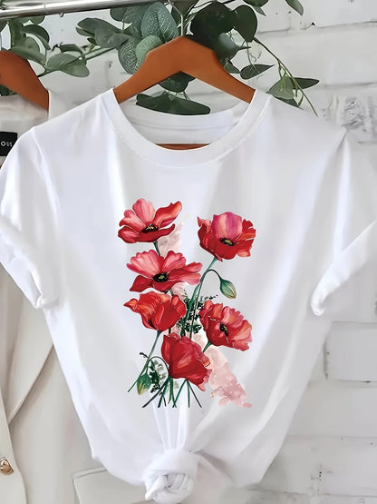 Dam T-shirt med blomsterkonst – Casual stil för vår och sommar
