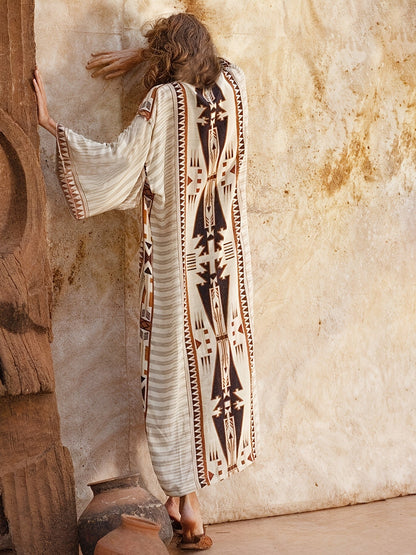 Damen Boho Maxikleid mit Ethno-Muster – Lässiges Kaftan Strandkleid