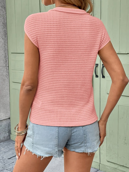 Damen Kurzarm Henley Shirt mit Knopfleiste und Struktur – Freizeit & Alltag