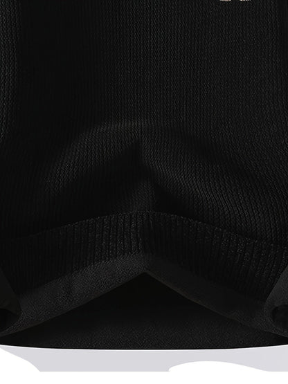 Suéter unisex de cuello redondo con textura acanalada y parches en los codos
