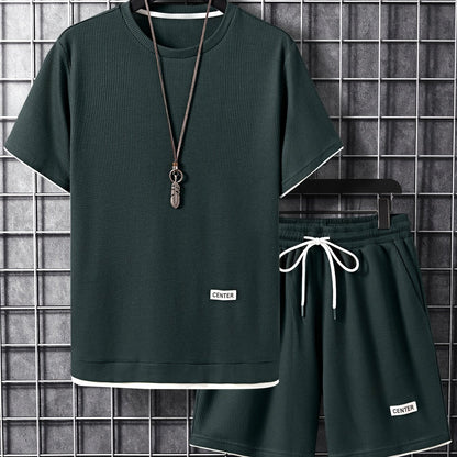 Ensemble décontracté homme T-shirt manches courtes & short – Tenue d'été décontractée avec col rond