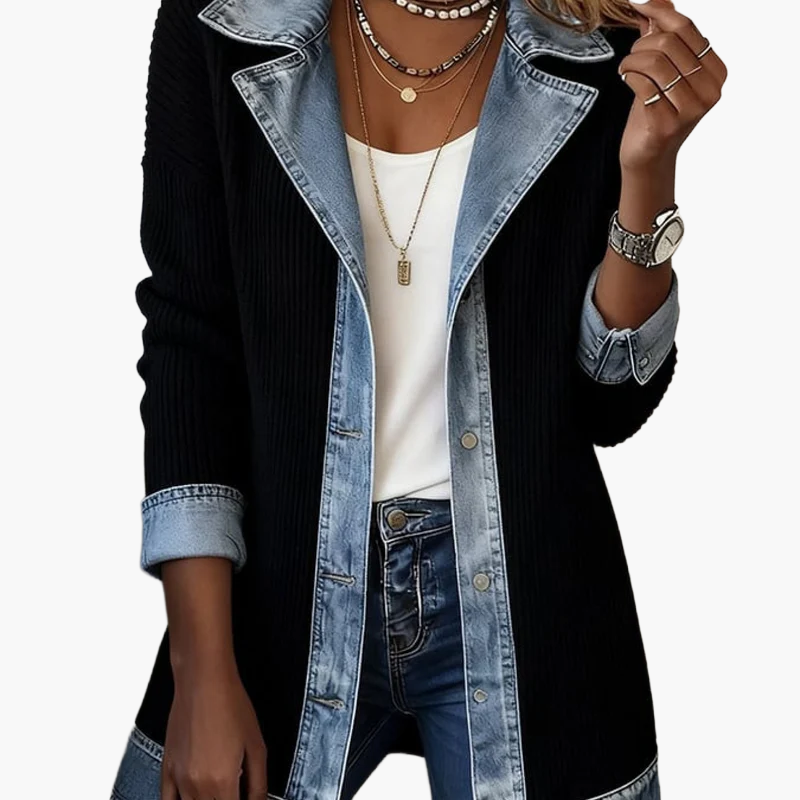 Damen Blazer im Denim-Look, Eleganter Freizeit-Jacke für Büro und Alltag