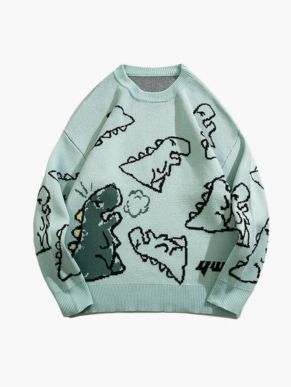 Herren Pullover im Cartoon-Dinosaurier-Design, lässig, Streetwear, für Herbst & Winter