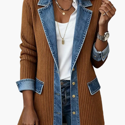 Damen Blazer im Denim-Look, Eleganter Freizeit-Jacke für Büro und Alltag