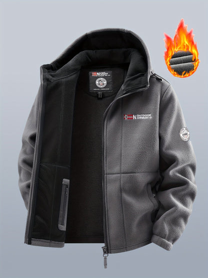 Chaqueta polar de exterior para hombre con capucha – Forro cálido, cierre de cremallera, bolsillo en el pecho