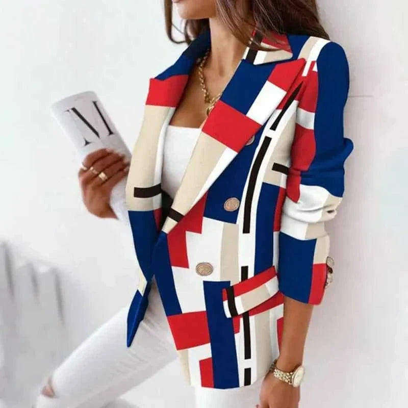 Geruite blazer voor dames met knopen en lange mouwen