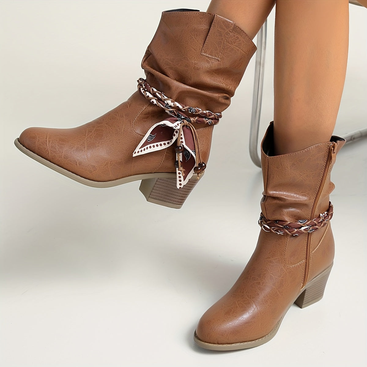 Idunn | Enkellaarsje voor dames in slouchy look met wikkeldetail in westernstijl