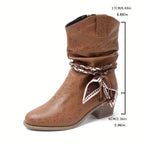 Idunn | Enkellaarsje voor dames in slouchy look met wikkeldetail in westernstijl