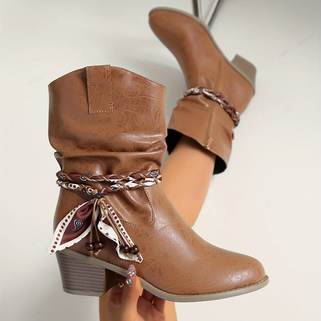 Idunn | Enkellaarsje voor dames in slouchy look met wikkeldetail in westernstijl