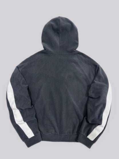 Unisex Hoodie Fleece Dunkelgrau Weiß Streifen Sticklogo