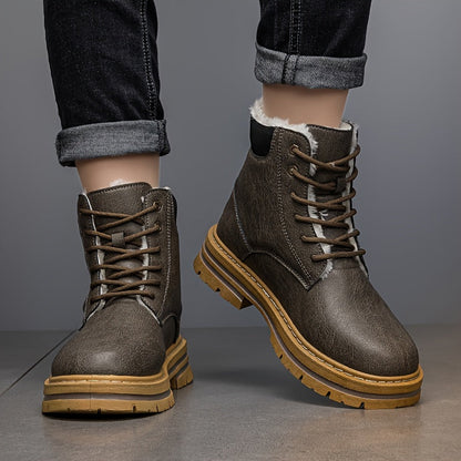 Herren Winterstiefel gefüttert Schnürstiefelette flache Sohle