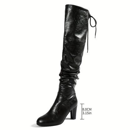Damen Overknee Stiefel Schwarz mit Absatz