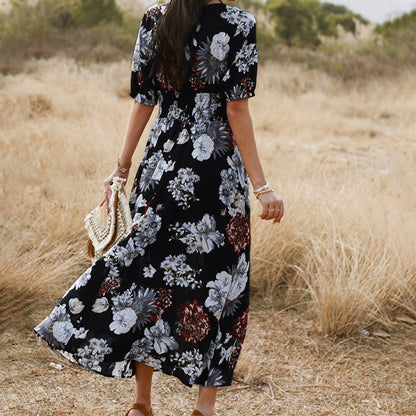 Karen – Robe d'été florale à encolure en V et taille élastique
