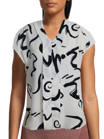 Damen Bluse mit grafischem Muster und V-Ausschnitt – Eleganter Business- und Freizeitstil