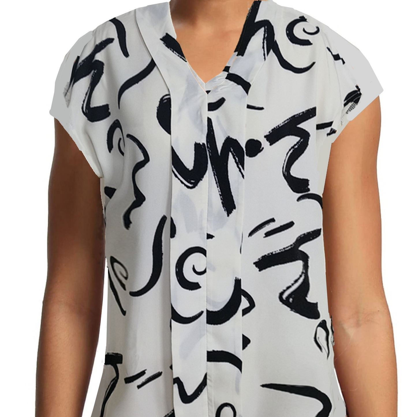 Damen Bluse mit grafischem Muster und V-Ausschnitt – Eleganter Business- und Freizeitstil