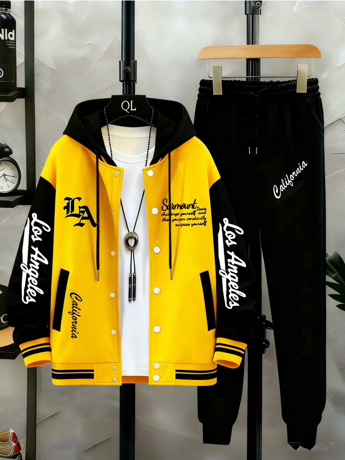 Herren College Jacke & Jogginghose Set Zweiteiler mit Los Angeles Print