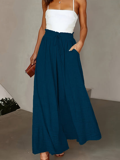 Pantaloni palazzo a vita alta da donna con cintura a fiocco – Stile elegante casual per tutti i giorni e ufficio